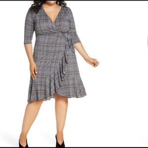 Kiyonna Dress Plaid Flirty Flounce Wrap Ruffle